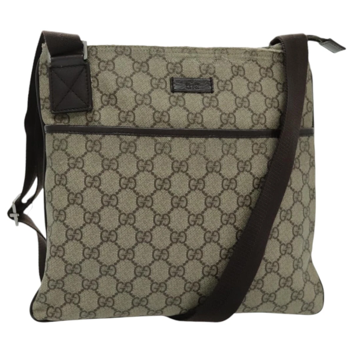 Sac à bandoulière GUCCI GG Supreme PVC cuir beige marron argent 141626 authentique 95328