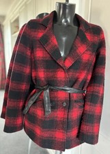 Paige Black And Red Chequered Wool Jacket Coat Size Large.
