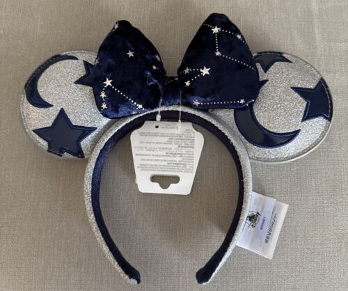 Disney World Sorcerer Mickey Moon Stars Minnie Ears Silver & Blue Headband NEW!