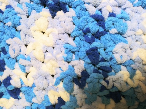 Handmade Crochet Baby Blanket Afghan Blue Chunky Lap Throw 27 X 27 Super Soft - Picture 2 of 3