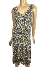 Loft Sleeveless  Dress Size 14 Fit &Flare Black w Pink & Gray Floral Soft Rayon