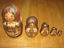 Vintage Russian Matryoshka Nesting Dolls 6.5" Hand Painted 5 Piece Artist Signed