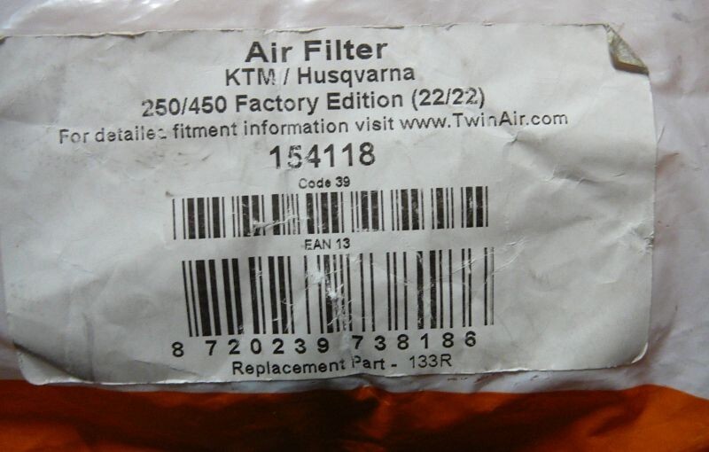 KTM HUSQVARNA TWIN AIR 154118 Air Filter Offroad SXF250 SXF350