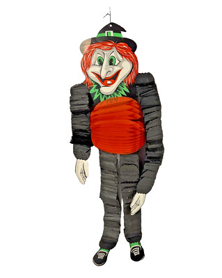 1960s Beistle Witch Dancer Halloween Honeycomb Scarecrow Accordion Diecut VTG