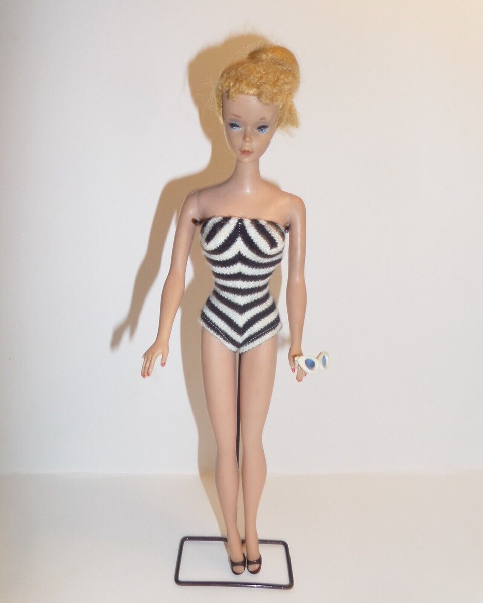 Vintage Blonde #4 Barbie Doll Blue Eyeliner Swimsuit Glasses Shoes