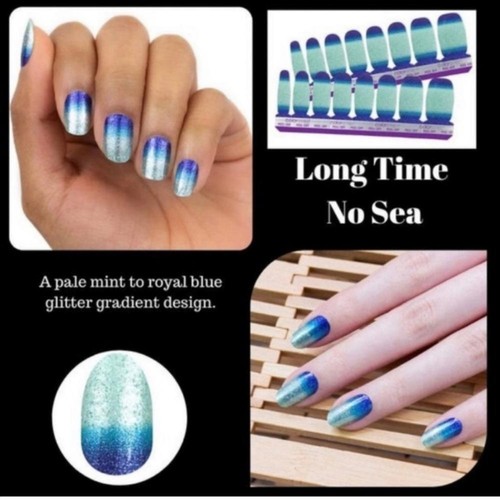 Color Street Long Time No Sea Nail Polish Strips Blue and Green Glitter