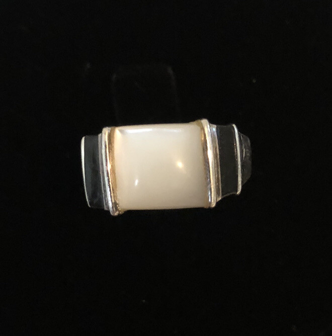 Solid 925 Sterling Silver Ring Mother Of Pearl & … - image 1