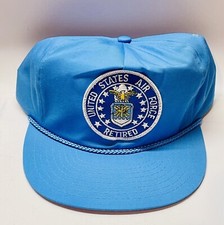 Vintage United States Air Force Retired Snapback Hat Rooe Brim Blue With Patch