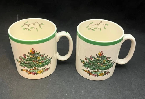 Spode Christmas Tree Mugs (set of 2) - Green Rim - no box