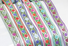 Jacquard Ribbon 1" Poly Two Color Flower On Vine Pattern 18 Yard Roll