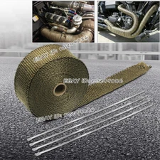 Thermal Header Pipe Tape Titanium Lava Exhaust Wrap 2"x 16ft Black Ties Kit