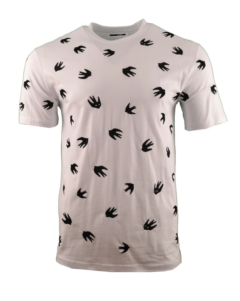 Alexander McQueen McQ T-Shirt Embroidered Swallow White Black