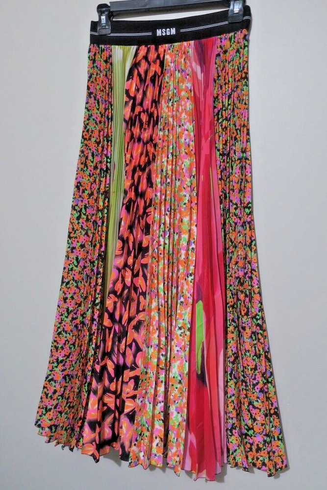 MSGM Pleated Skirt With Varied Print In Multi Size 40