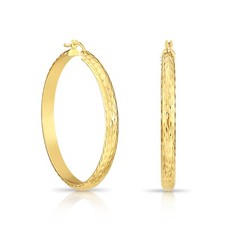 14K Real Solid Yellow Gold Full Diamond-Cut Chunky Hoops Earrings Large Sizes