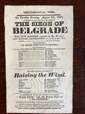 Georgian Playbill Flyer Theatre Royal York  1828 Siege Of Belgrade