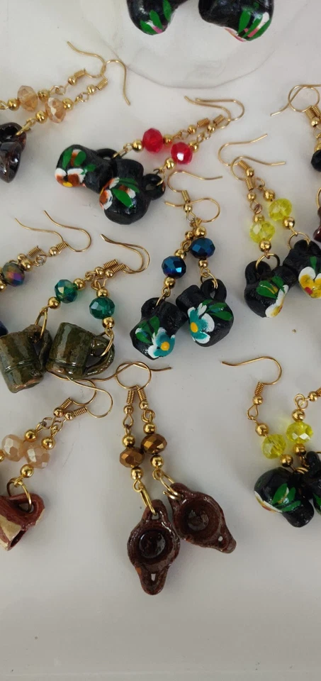 aretes mexicano artesanal de cristal y Barro Rojo Michoacán, Lote de 12 Pares. Foto 2 de 4