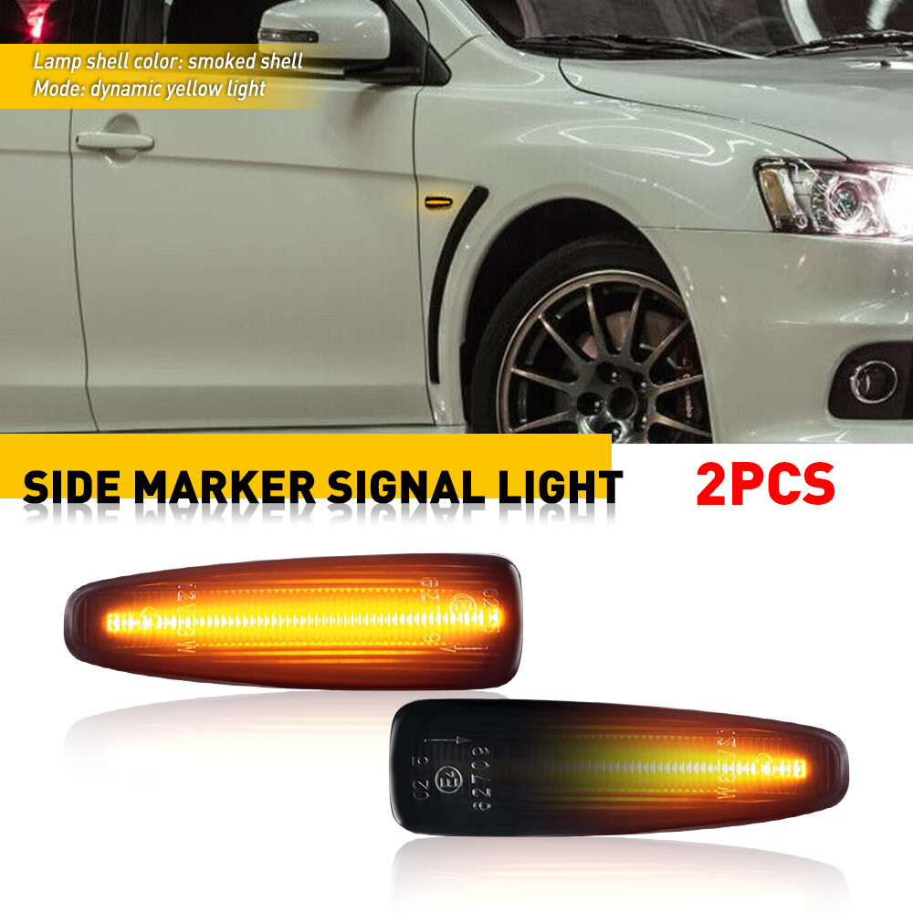 Smoked Sequential Amber LED Side Marker Light For Mitsubishi