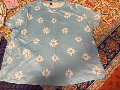 Women s 2XL SHEIN Curve Blue Floral Poly/elastane SS Shirt~