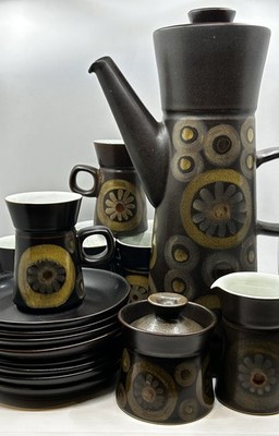 Vintage 60er 70er Denby Abstrakt Arabesque 19 teiliges Kaffeeservice Mid Century Modern 