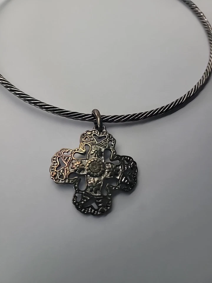 Cadena Cable Colgante Cruz Vástago Vintage Premier Designs Tono Plata Joyería Foto 3 de 4