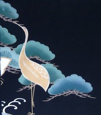 [AYANE] CRANE BIRD & FANS  (Sample) - Japanese Silk KIMONO Fabric