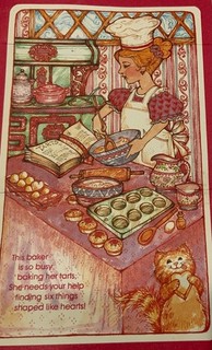 VTG Valentine Card Lady Baking Tarts In Kitchen Kitty Cat Find 6 Hearts Puzzle