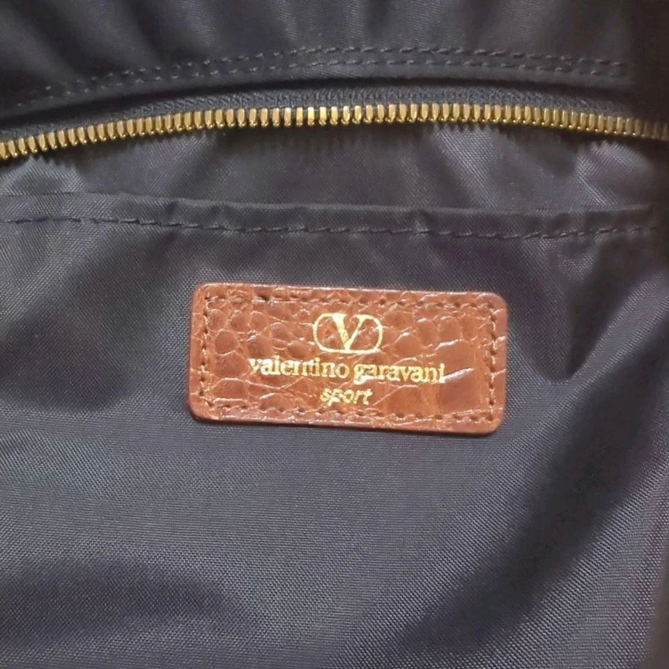 Auténtico bolso de mano deportivo Valentino Garavani bolso de mano logotipo nailon cuero negro marrón Foto 4 de 4