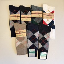 Lot 7 Pair Vintage Size 10-13 Mens Dress Argyle Sock Interwoven Blue Black Gray