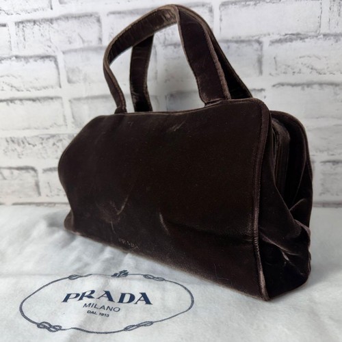 PRADA FW1997 Vintage Velvet Gummy Bag Brown Unisex Rare Authentic Good