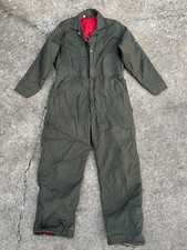VTG 70s OshKosh B'Gosh Quilt Lined Coveralls Olive Green Workwear Jumpsuit 44L