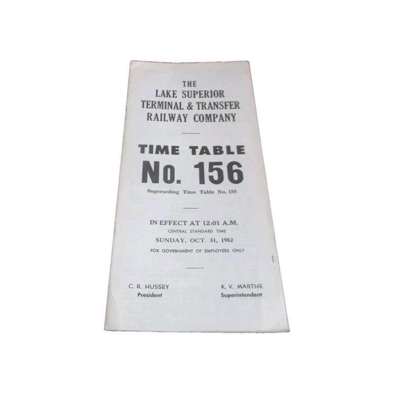 OCTOBER 1982 LAKE SUPERIOR TERMINAL & TRANSFER EMPLOYEE TIMETABLE #156