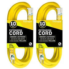 10 Ft Outdoor Extension Cord, 2 Pack - 12/3 Heavy Duty Yellow Extension Cable