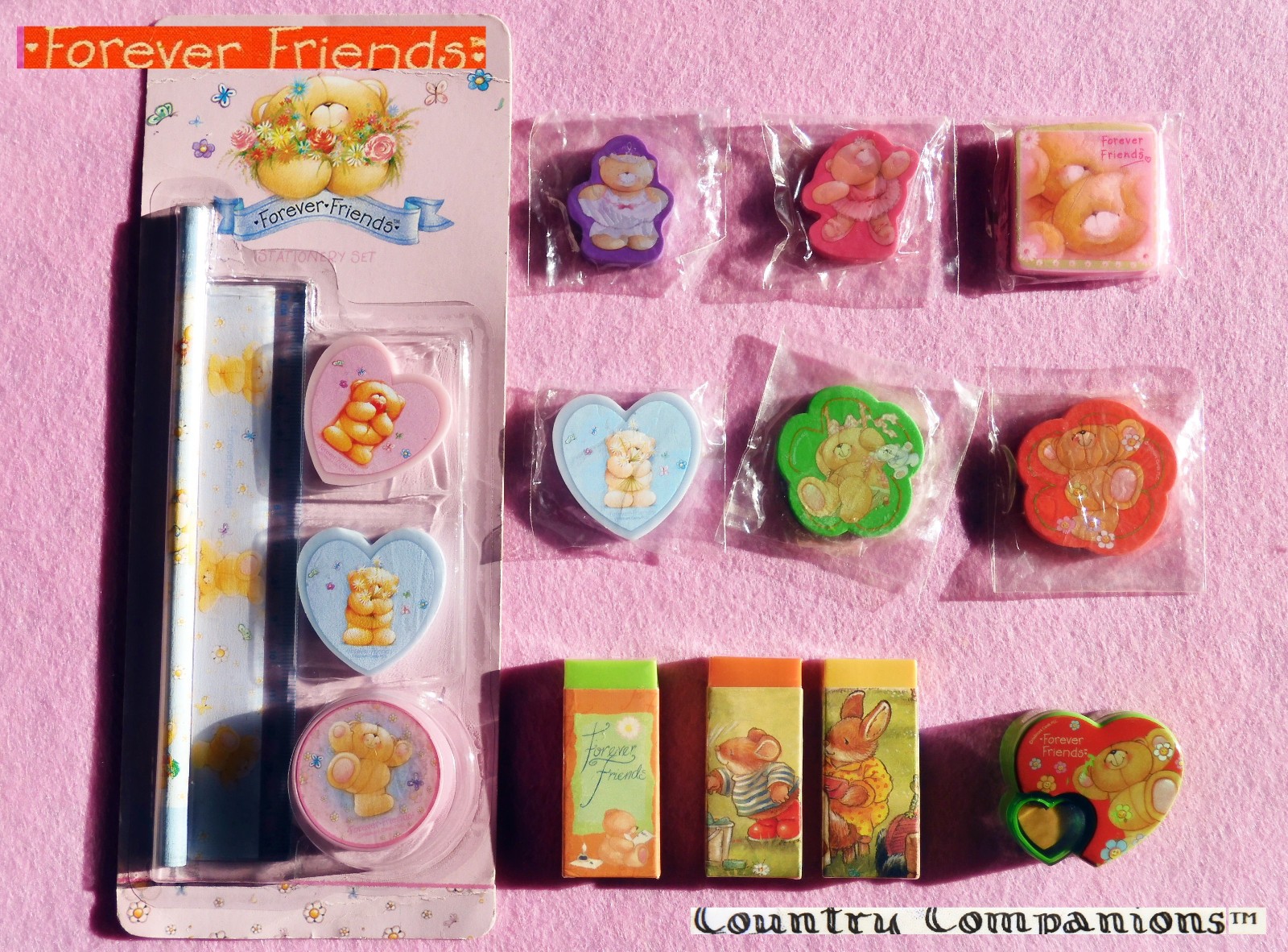 🧸 Vintage FOREVER FRIENDS orsetti Hallmark Gommine Eraser Country Companions 🐇