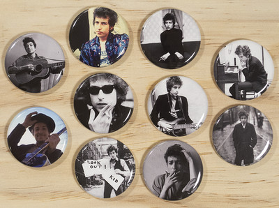 Bob Dylan Buttons Set of 10 Pins Badges Free Returns