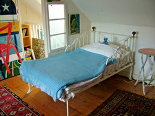 ORIGINAL C19th CHILD’S IRON BED 5’X3’ with 2 HEAD KNOBS & SIDE PANELS & MATTRESS