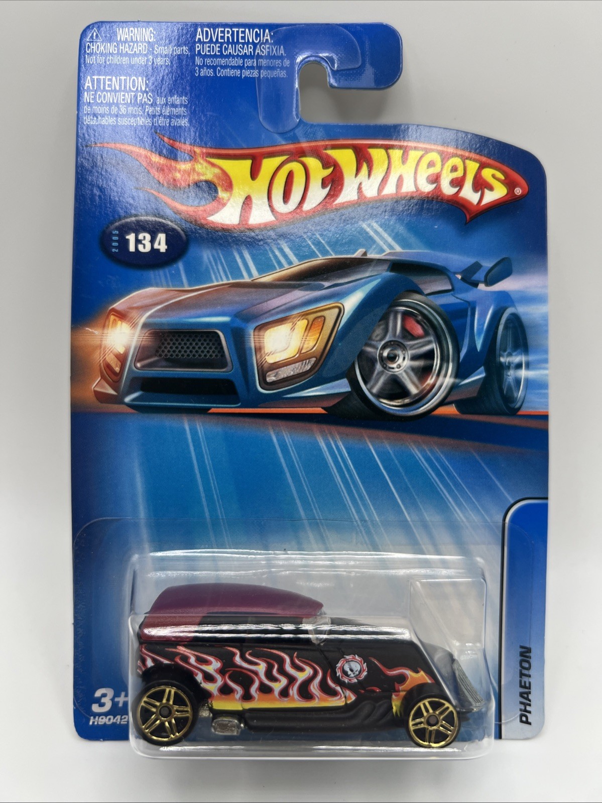 2005 Hot Wheels Mainlines 134 Black Fire Flame Phaeton Gold Wheels Diecast New