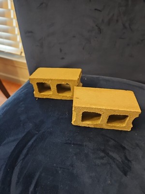 2 Miniature Stone Concrete Construction Blocks 4'' Tall 