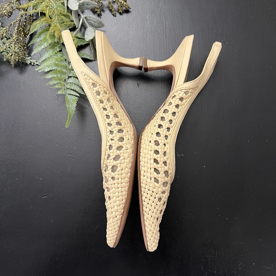 Tacones de gatito tejidos Ann Taylor Ariana de cuero Missy trigo sarraceno talla 7,5 Foto 2 de 4