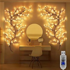 72/96/144Led Bendable Willow Vine Lights,Warm White 8Modes Remote Control USB Po