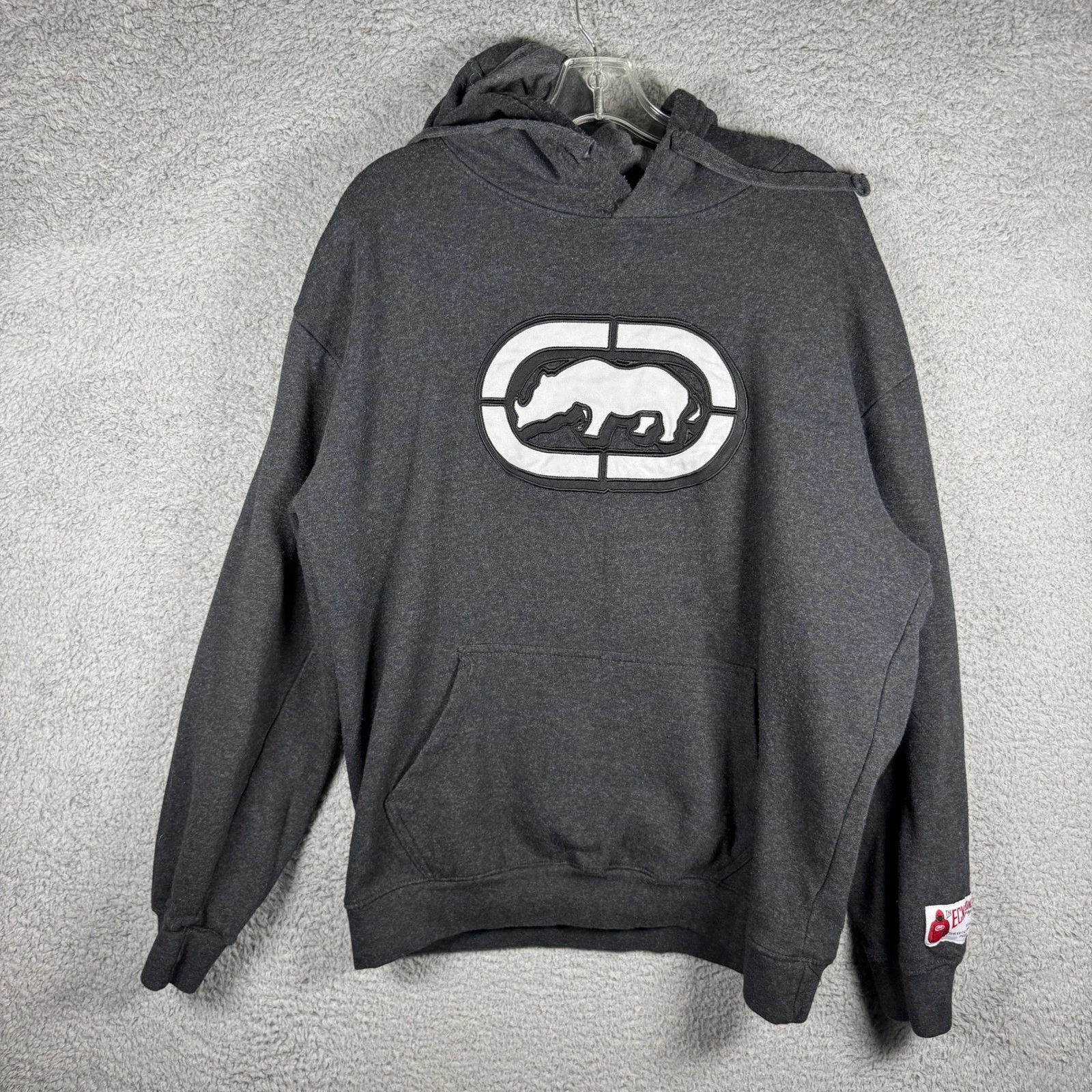 Y2K Ecko Unltd Men Rhino Logo Pullover Hoodie Grey XL Streetwear Sweatshirt