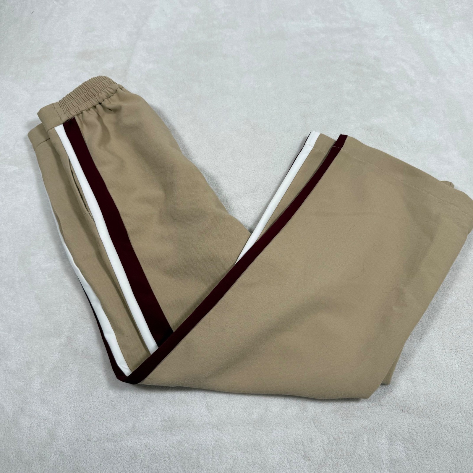 Zara Kids Beige Wide Leg Track Pants with Maroon White Stripe Size 13-14
