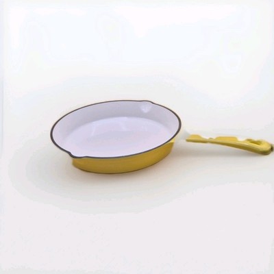 Vtg Descoware 9.5  Skillet Mustard Yellow Enamel Cast Iron Fry Pan Belgium