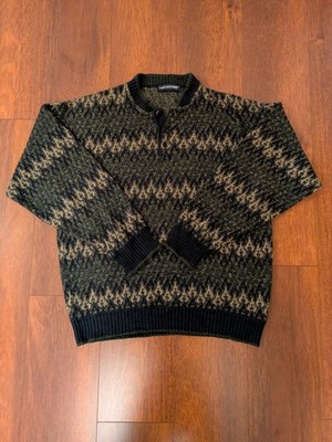 Vintage 90s Van Heusen Henley Quarter Button Zick Zag gemustert Strick Pullover
