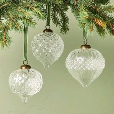 Hearth  Hand Magnolia Ornate Clear Glass Ornaments Set 2025 Holiday Collection