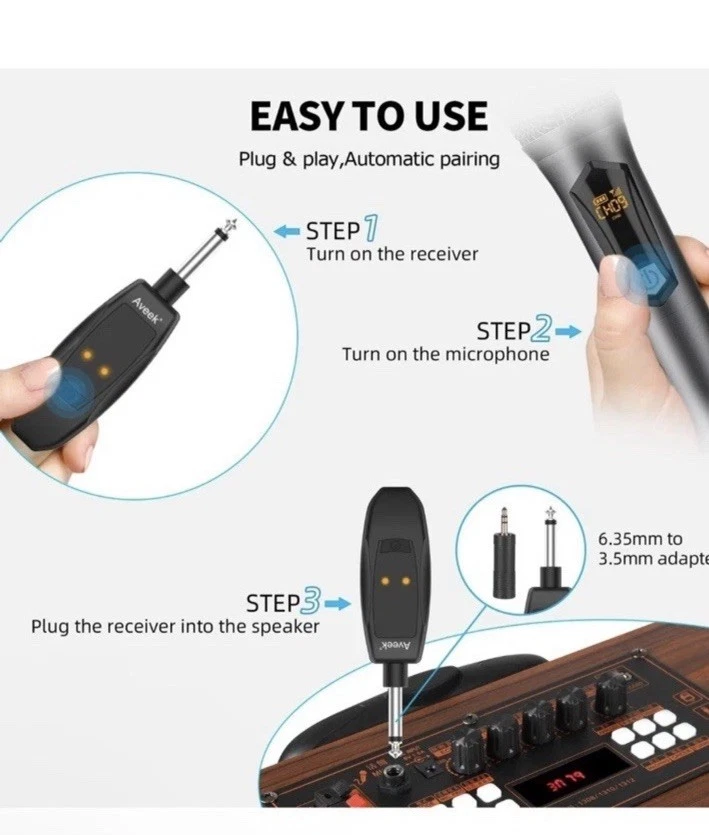 Aveek 2 Wireless Microphones for Karaoke, 2.4GHz Rechargeable Cordless Free Ship - Image 4 of 4