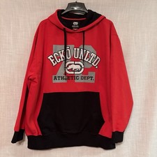 Ecko Unltd Red Black Logo Pullover Fleece Hoodie Long Sleeve Men's 3XB Pouch