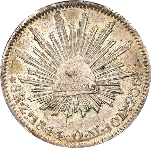 Mexico Silver 8 Reales 1844-Zs OM Zacatecas Mint PCGS AU-55! Gold Shield. Scarce - Afbeelding 5 van 8