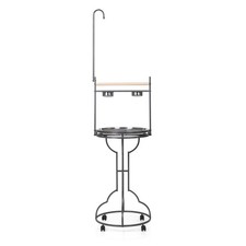 Large Iron Parrot Playstand, Bird Perch Rolling Stand,Stainless Steel Feed Bowls
