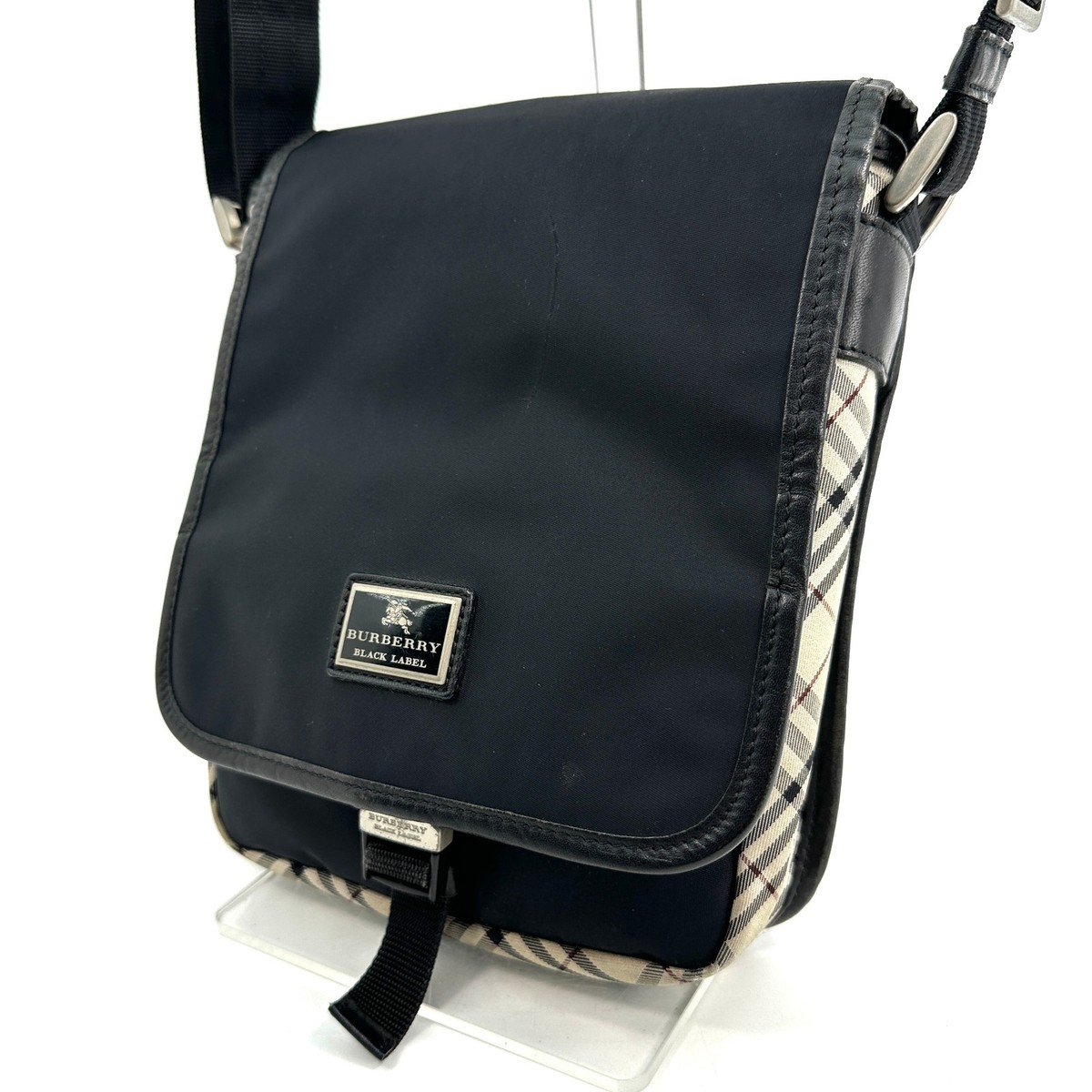 Burberry Nylon Shoulder Bag Nova Check Crossbody Black Green