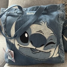 DISNEY STITCH LARGE DENIM TOTE SHOPPER BAG DEEP ZIP stitch  PRIMARK 
